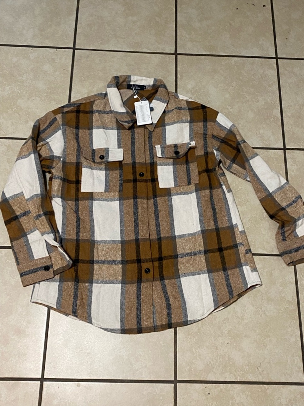 Women’s Plaid Shacket Jacket - Brown/White